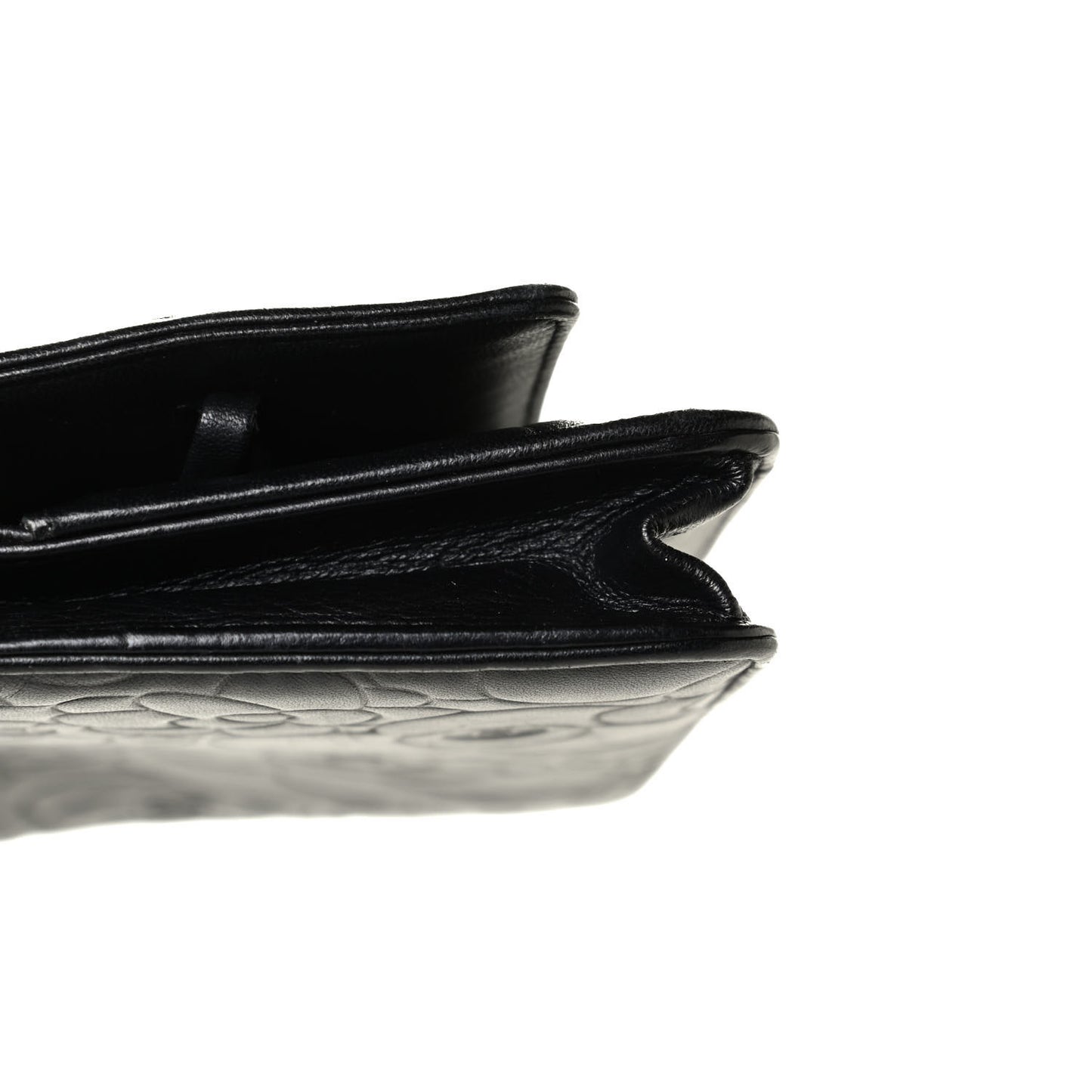 Lambskin Camellia Embossed Wallet on Chain WOC Black