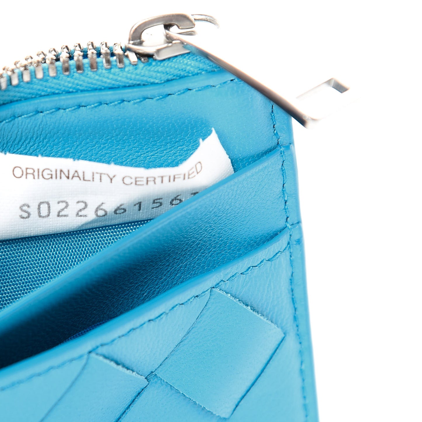 Nappa Intrecciato Zip Card Case Teal