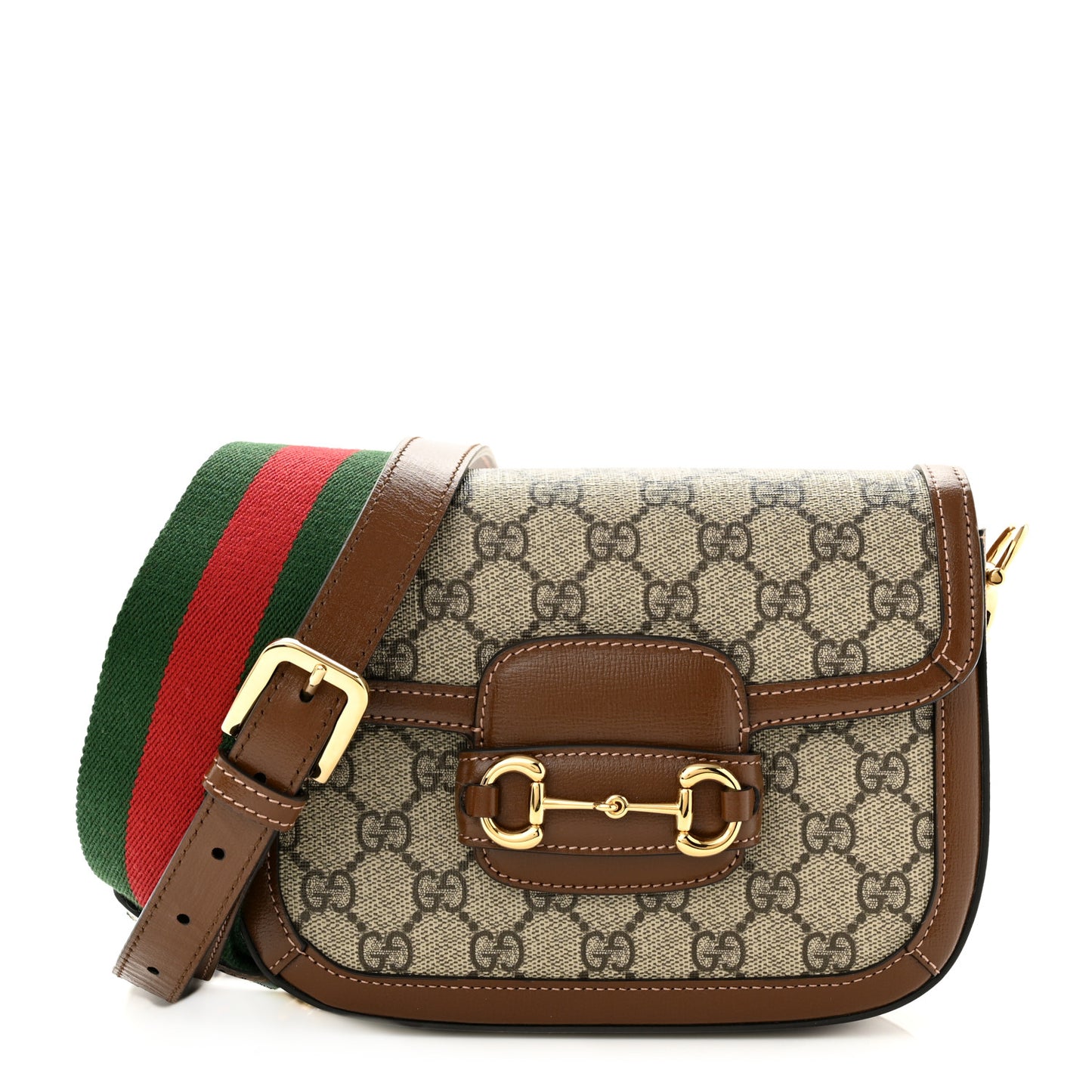 GG Supreme Monogram Web Mini Horsebit 1955 Shoulder Bag Beige Brown Sugar