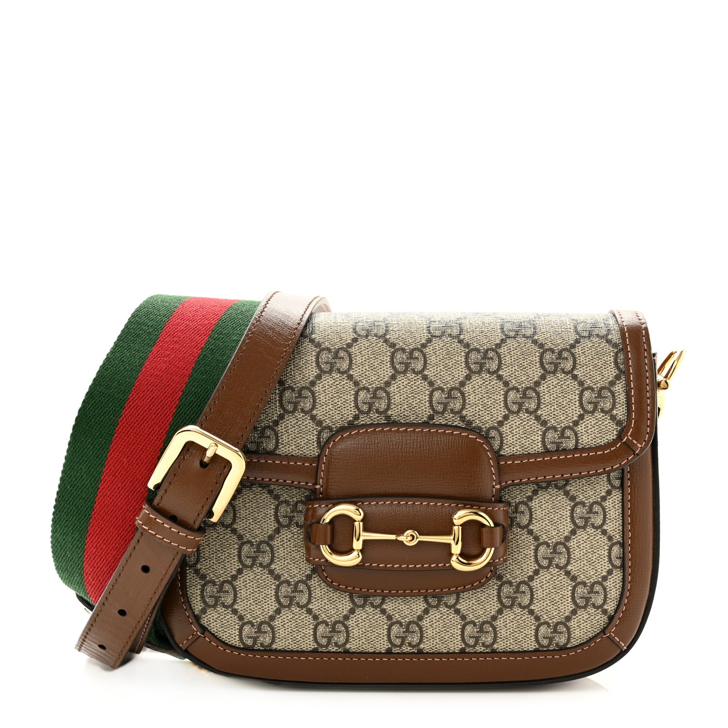Gucci GG Supreme Monogram Web Mini Horsebit 1955 Shoulder Bag Beige Brown Sugar 1 of 11