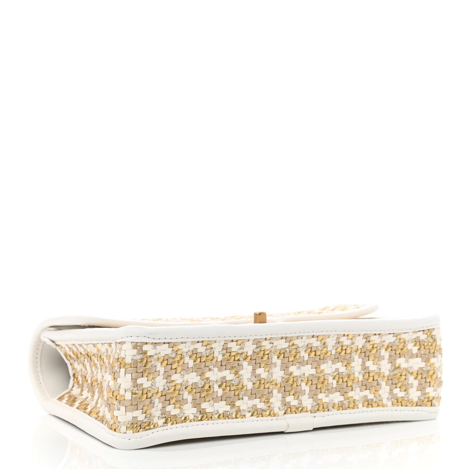 Chanel Metallic Lambskin Viscose Woven Flap Gold White 4 of 11