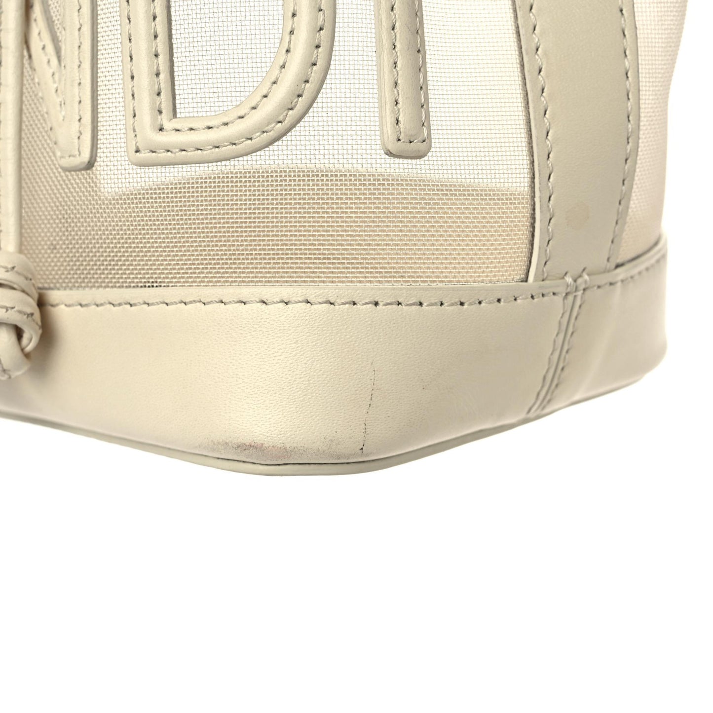 Mesh Vitello King F is Fendi Logo Embroidered Mini Mon Tresor Bucket Bag Sabbia White Ice