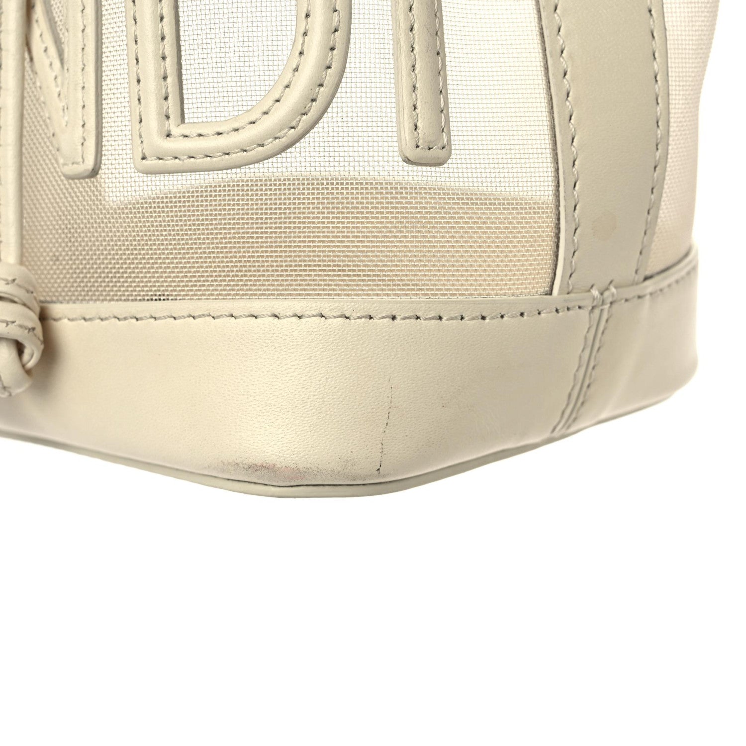 Fendi Mesh Vitello King F is Fendi Logo Embroidered Mini Mon Tresor Bucket Bag Sabbia White Ice 17 of 24