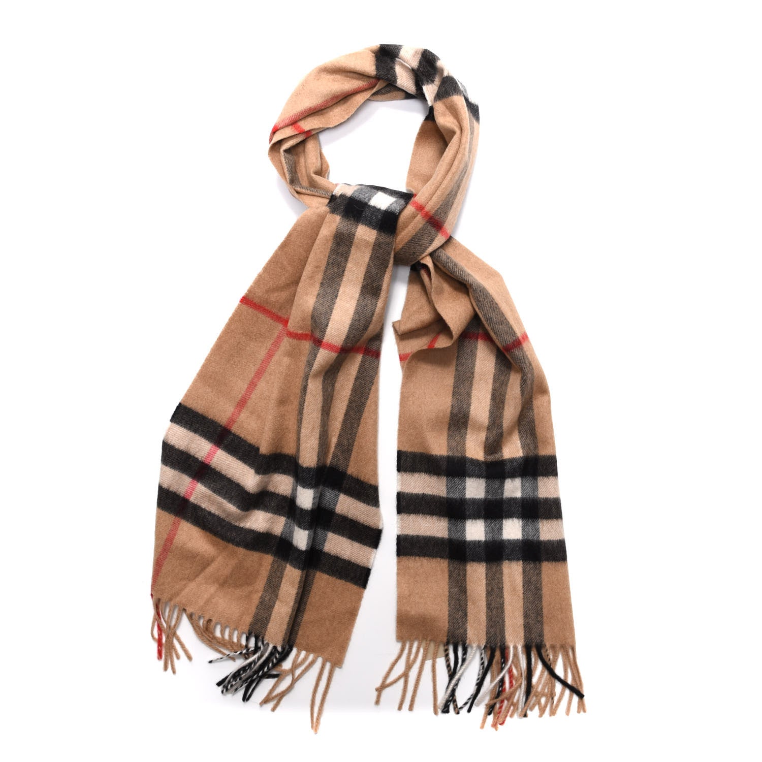Burberry Cashmere Giant Heritage Check Fringe Scarf Camel 1 of 3
