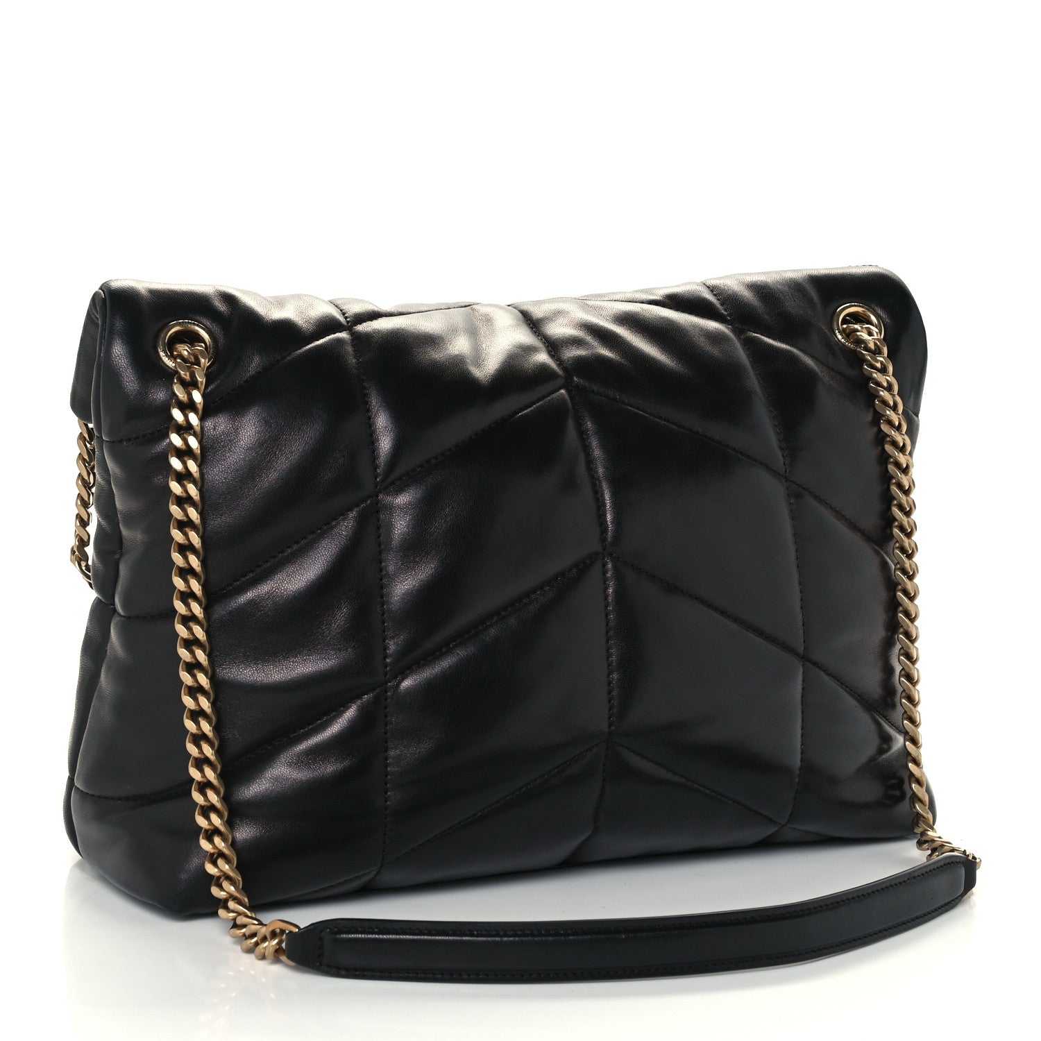 Saint Laurent Lambskin Quilted Medium Loulou Puffer Monogram Chain Satchel Black 3 of 11