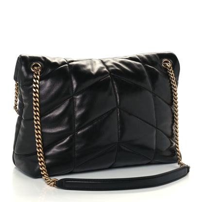 Saint Laurent Lambskin Quilted Medium Loulou Puffer Monogram Chain Satchel Black 3 of 11
