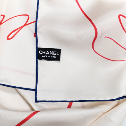 Chanel Silk Camellia Bag Print CC Square Scarf White Red 3 of 4