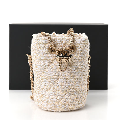 Chanel Tweed Mini Bucket Drawstring Bag White Gold 11 of 11