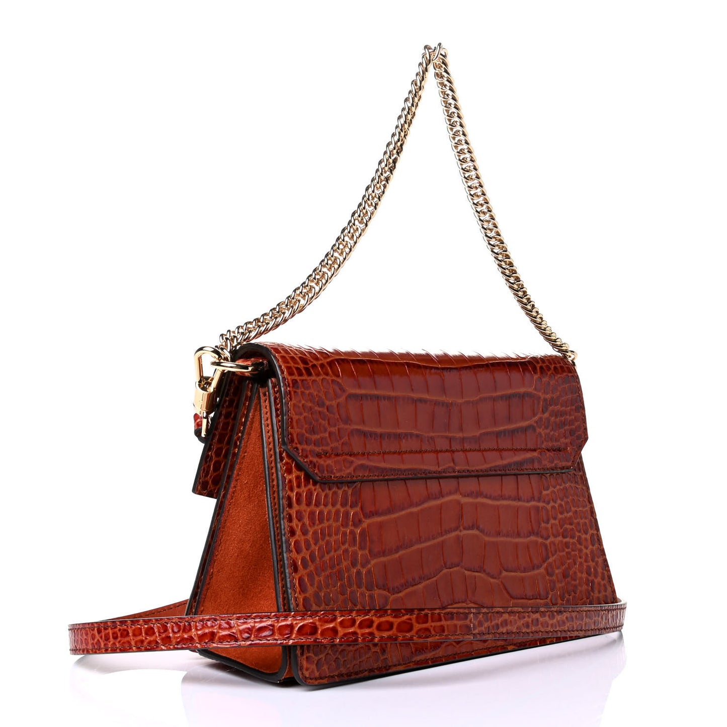 Calfskin Crocodile Embossed Suede Small GV3 Shoulder Bag Cognac