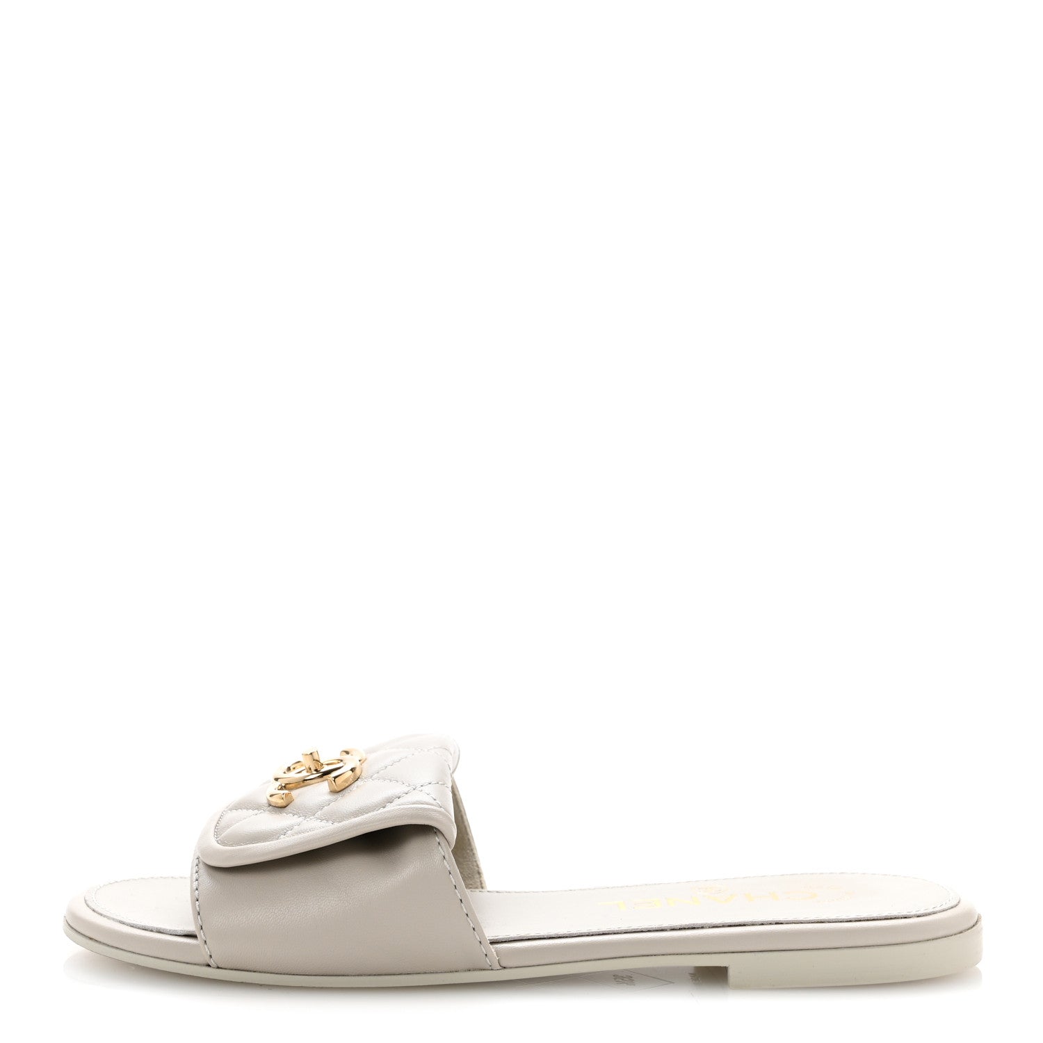 Chanel Lambskin Quilted Turnlock Flat Mules 35.5 Light Grey 1 of 12
