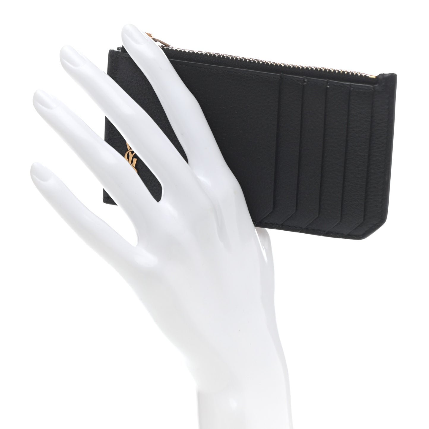 Grained Calfskin Monogram 5 Fragments Zip Pouch Card Holder Black