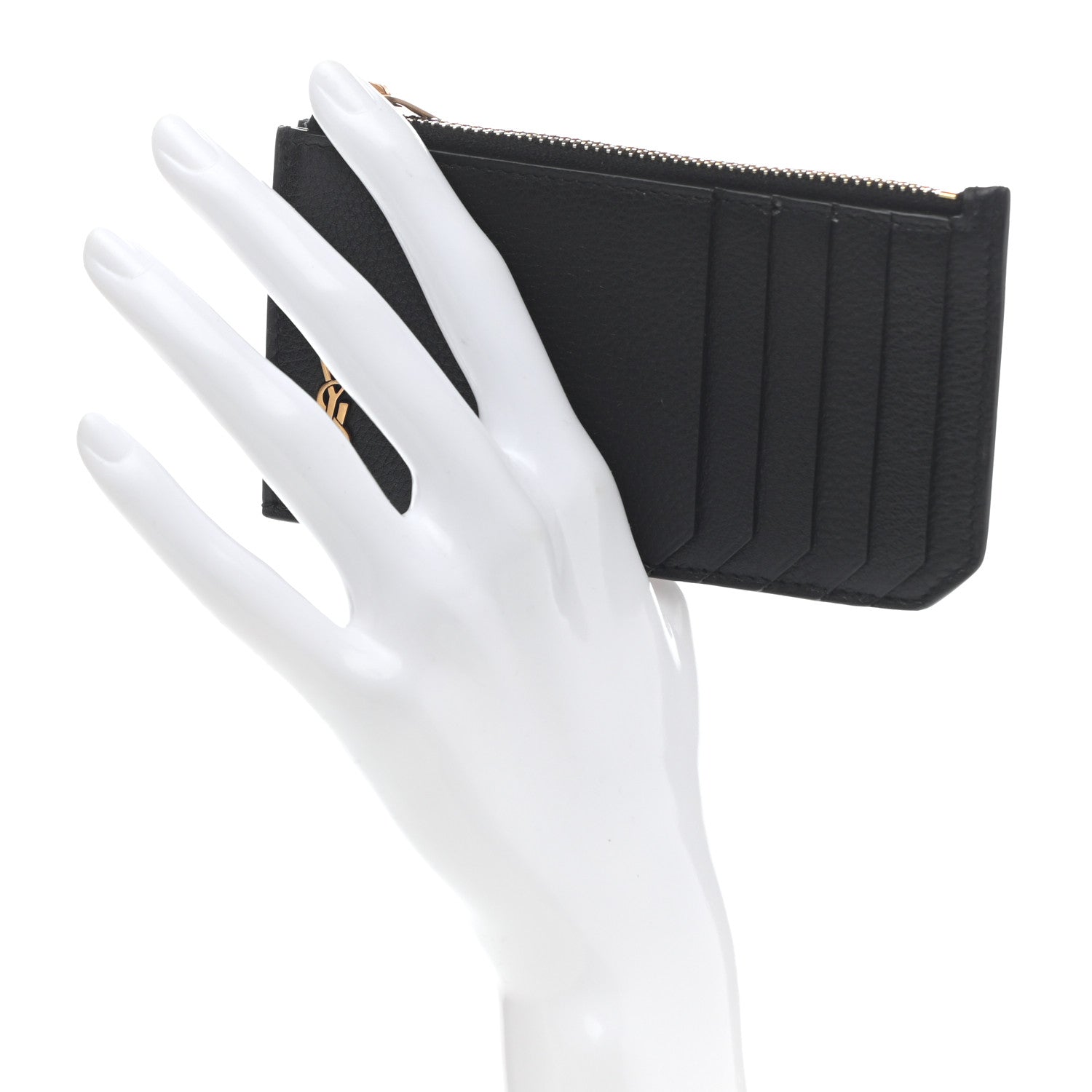Saint Laurent Grained Calfskin Monogram 5 Fragments Zip Pouch Card Holder Black 2 of 7