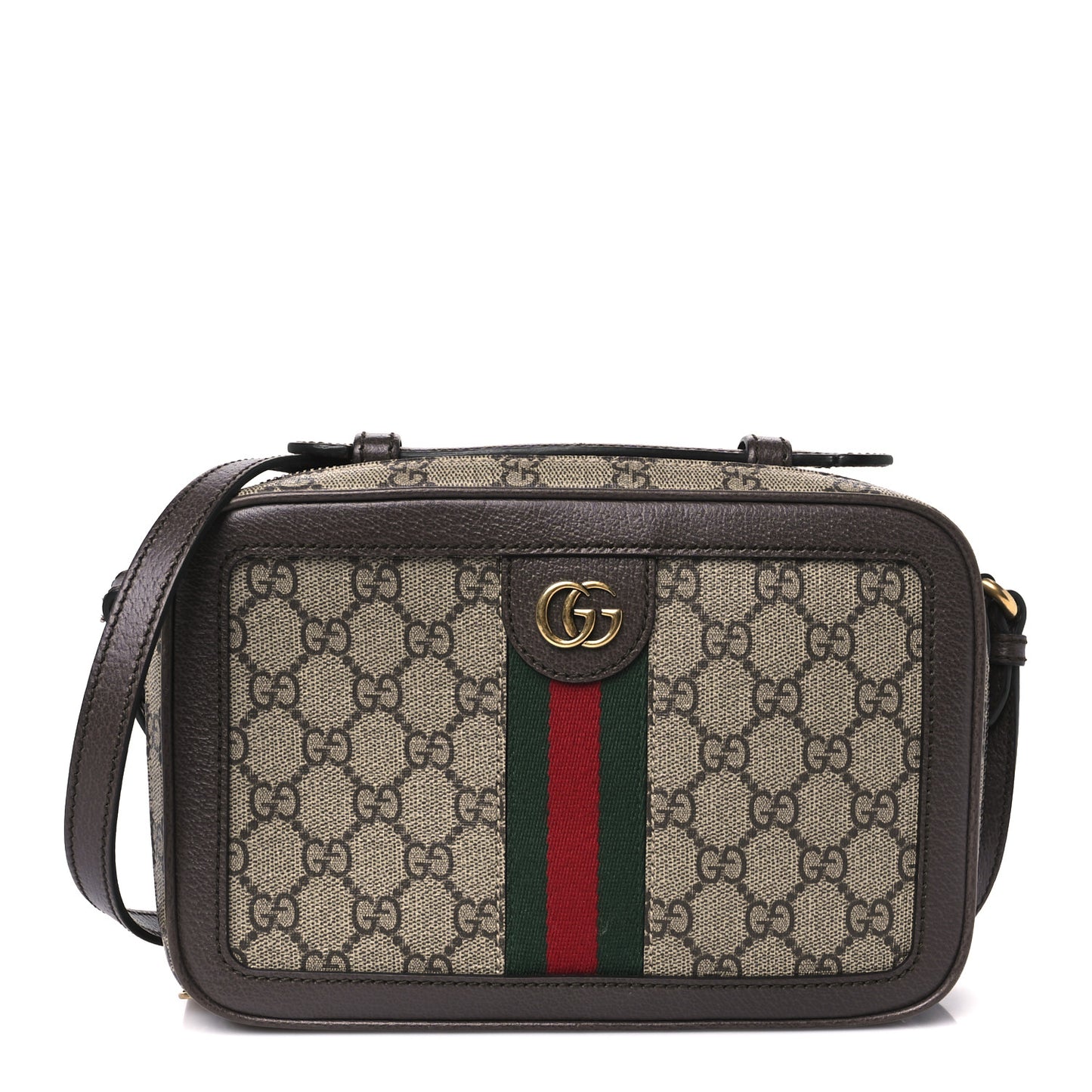 GG Supreme Monogram Web Small Ophidia Top Handle Shoulder Bag Brown