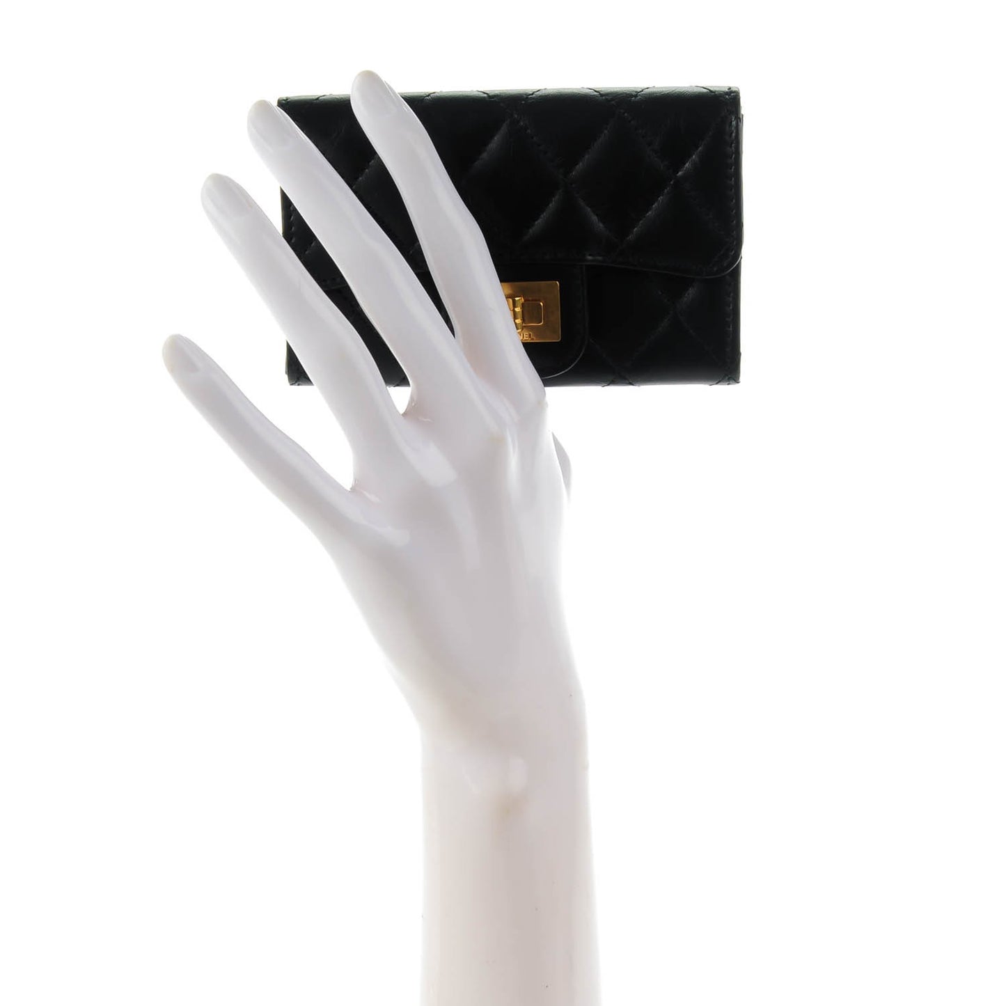 Aged Calfskin Quilted Reissue Flap Card Holder Black