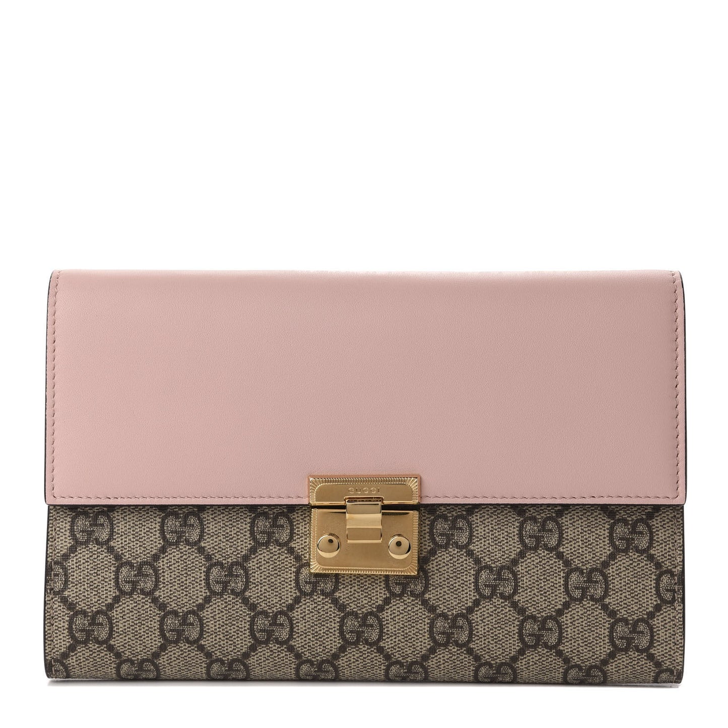 GG Supreme Monogram Calfskin Padlock Clutch Beige Perfect Pink