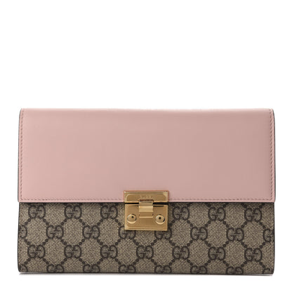 Gucci GG Supreme Monogram Calfskin Padlock Clutch Beige Perfect Pink 1 of 8