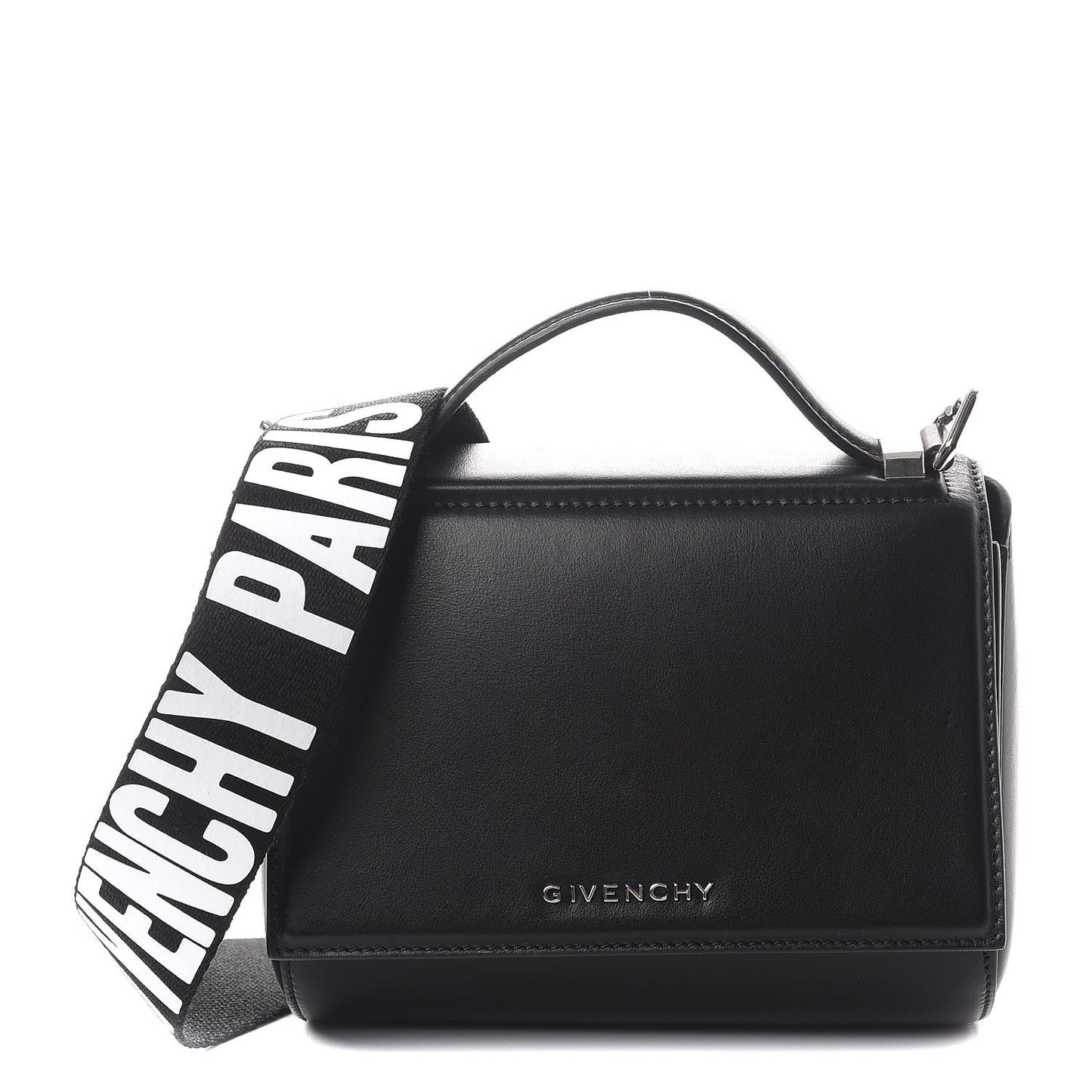 Calfskin Mini Pandora Box Logo Strap Crossbody Bag Black