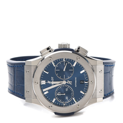 Hublot Titanium Alligator 45mm Classic Fusion Chronograph Automatic Watch Blue 521.NX.7170.LR 2 of 5
