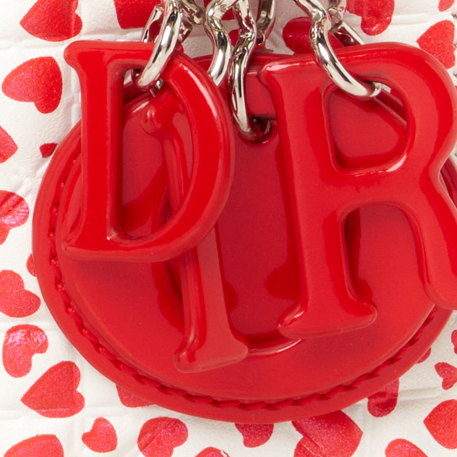 Christian Dior Lambskin Patent Heart Print Cannage Micro Lady Dior Dior Red White 7 of 9