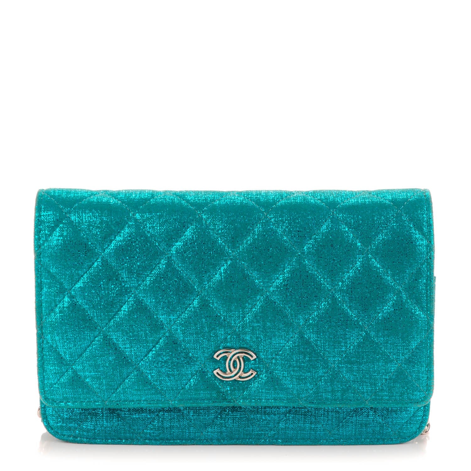Chanel Metallic Calfskin Wallet on Chain WOC Turquoise 1 of 8