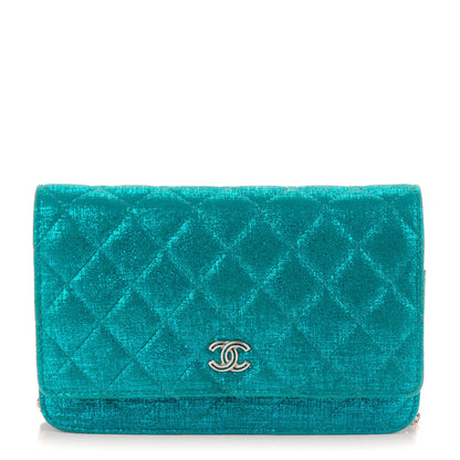Chanel Metallic Calfskin Wallet on Chain WOC Turquoise 1 of 8
