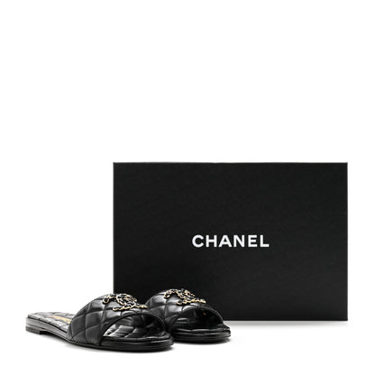 Chanel Shiny Goatskin Quilted CC Mules Sandals 36 Black 9 of 9