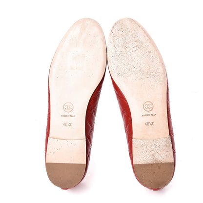 Chanel Caviar Quilted CC Cap Toe Ballerina Flats 40.5 Red 7 of 15