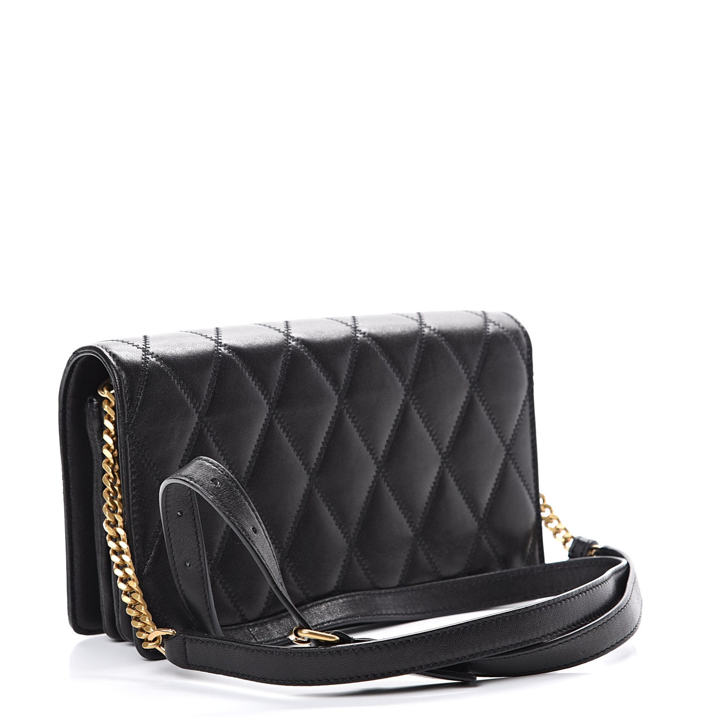Lambskin Diamond Quilted Monogram Angie Chain Bag Black