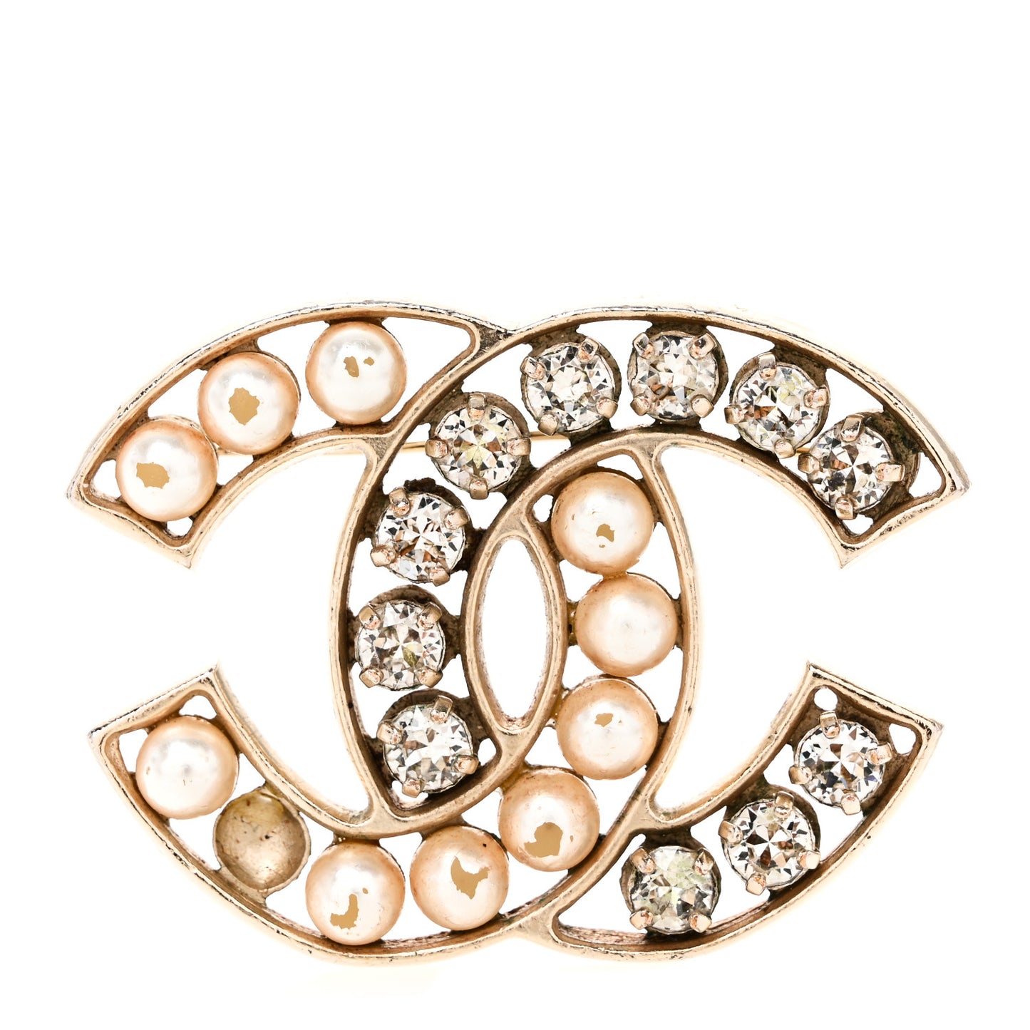 Pearl Crystal CC Brooch Gold Pearly White