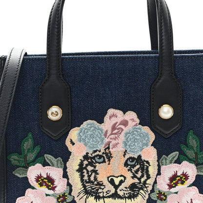 Gucci Denim Embroidered Tiger Tote Blue Multicolor 8 of 12