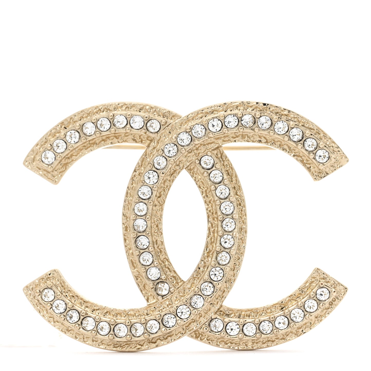 Metal Crystal Baguette CC Brooch Gold