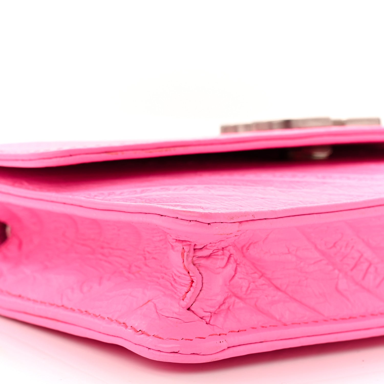 Balenciaga Shiny Goatskin Logo Embossed BB Wallet On Chain Acid Pink 8 of 12