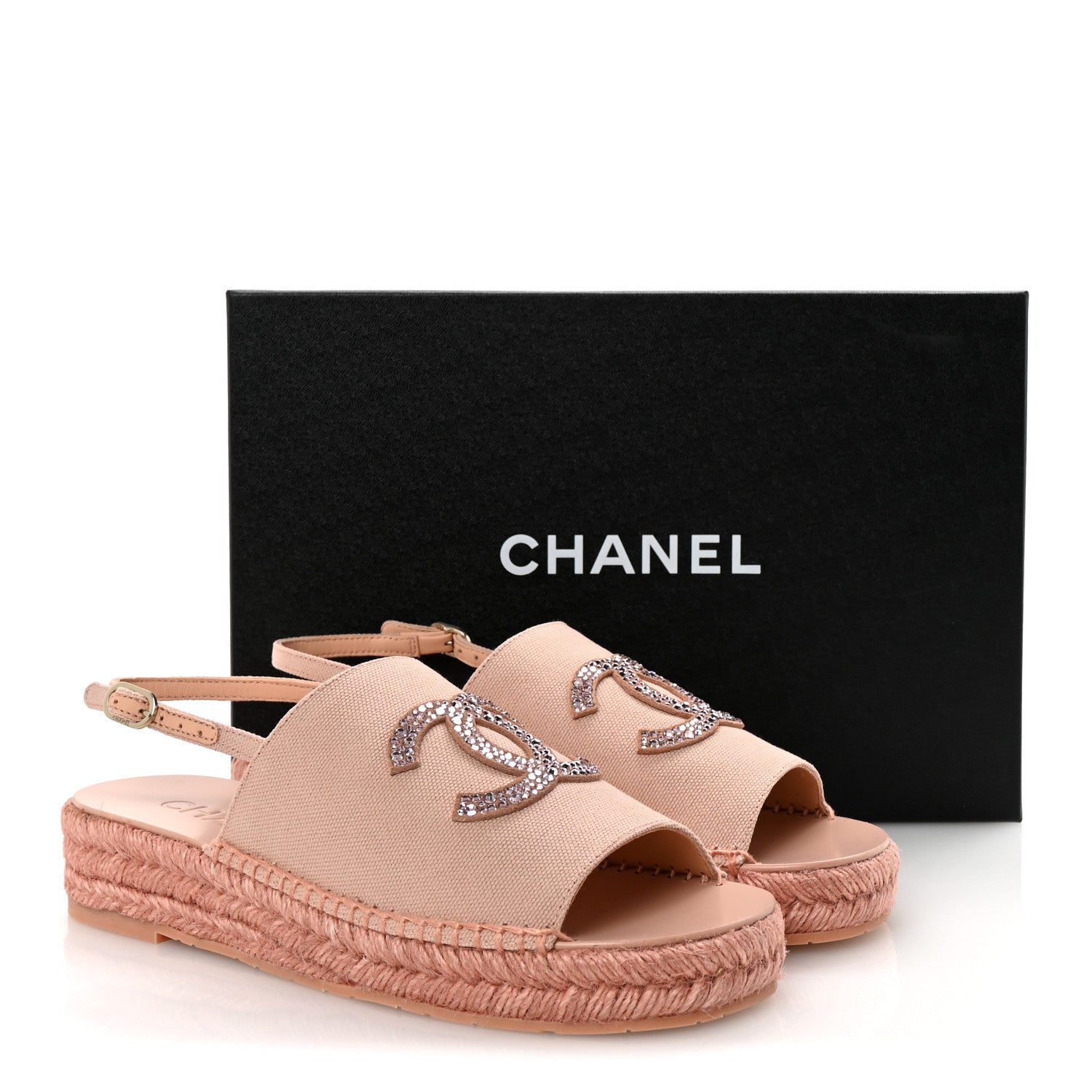 Chanel Canvas Strass CC Espadrille Slingback Sandals 38 Pink 10 of 10