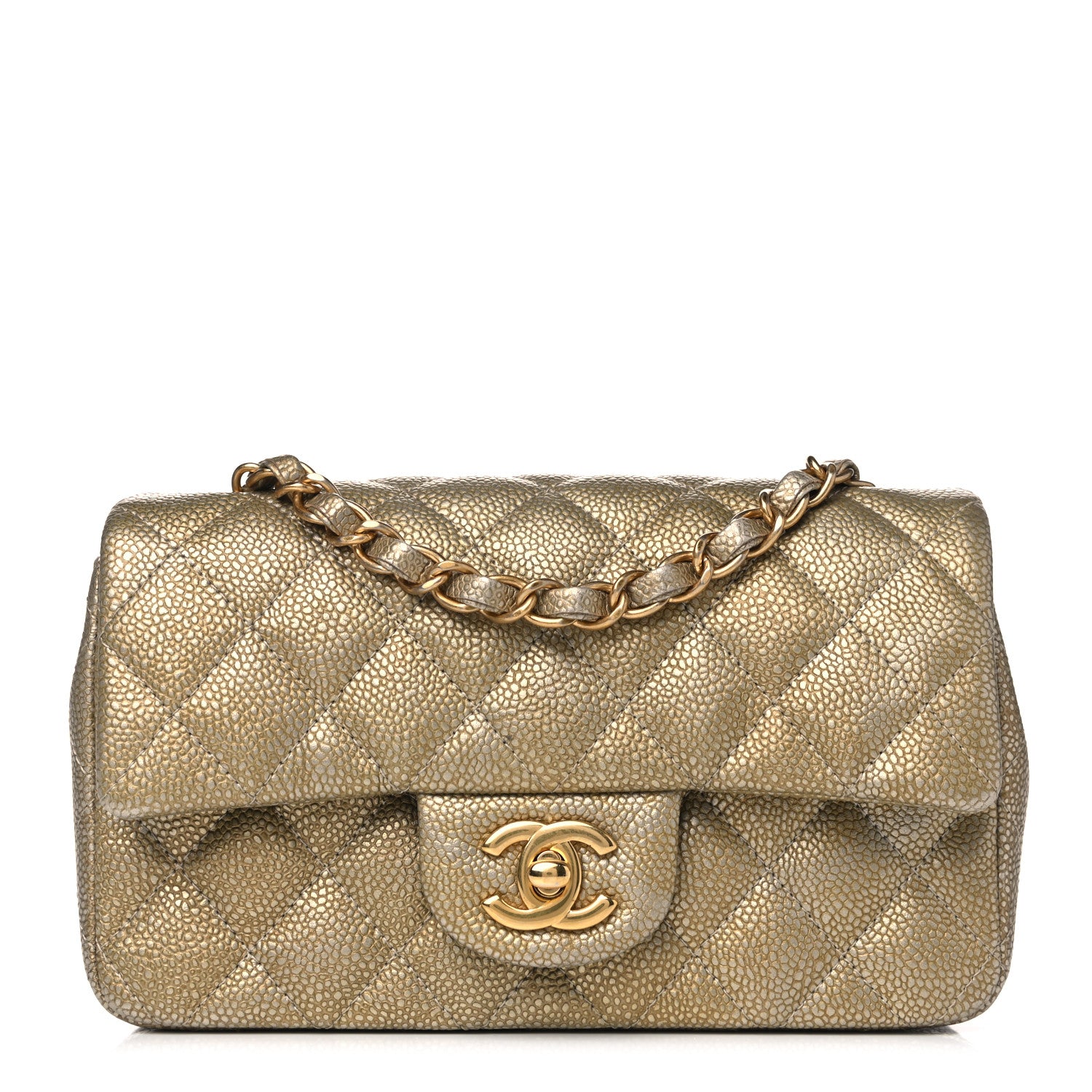 Chanel Metallic Caviar Quilted Mini Rectangular Flap Gold 1 of 12