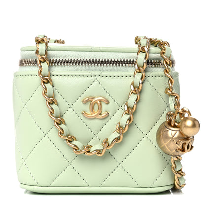Chanel Lambskin Quilted Pearl Crush Mini Vanity Case With Chain Light Green 1 of 10