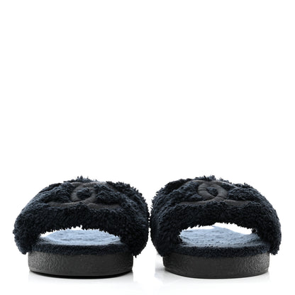 Chanel Terry CC Flat Mules Sandals 40 Navy 2 of 9