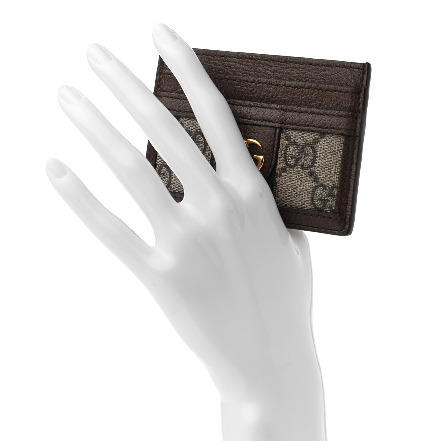 GG Supreme Monogram Textured Dollar Calfskin Ophidia Card Holder Beige Ebony New Acero
