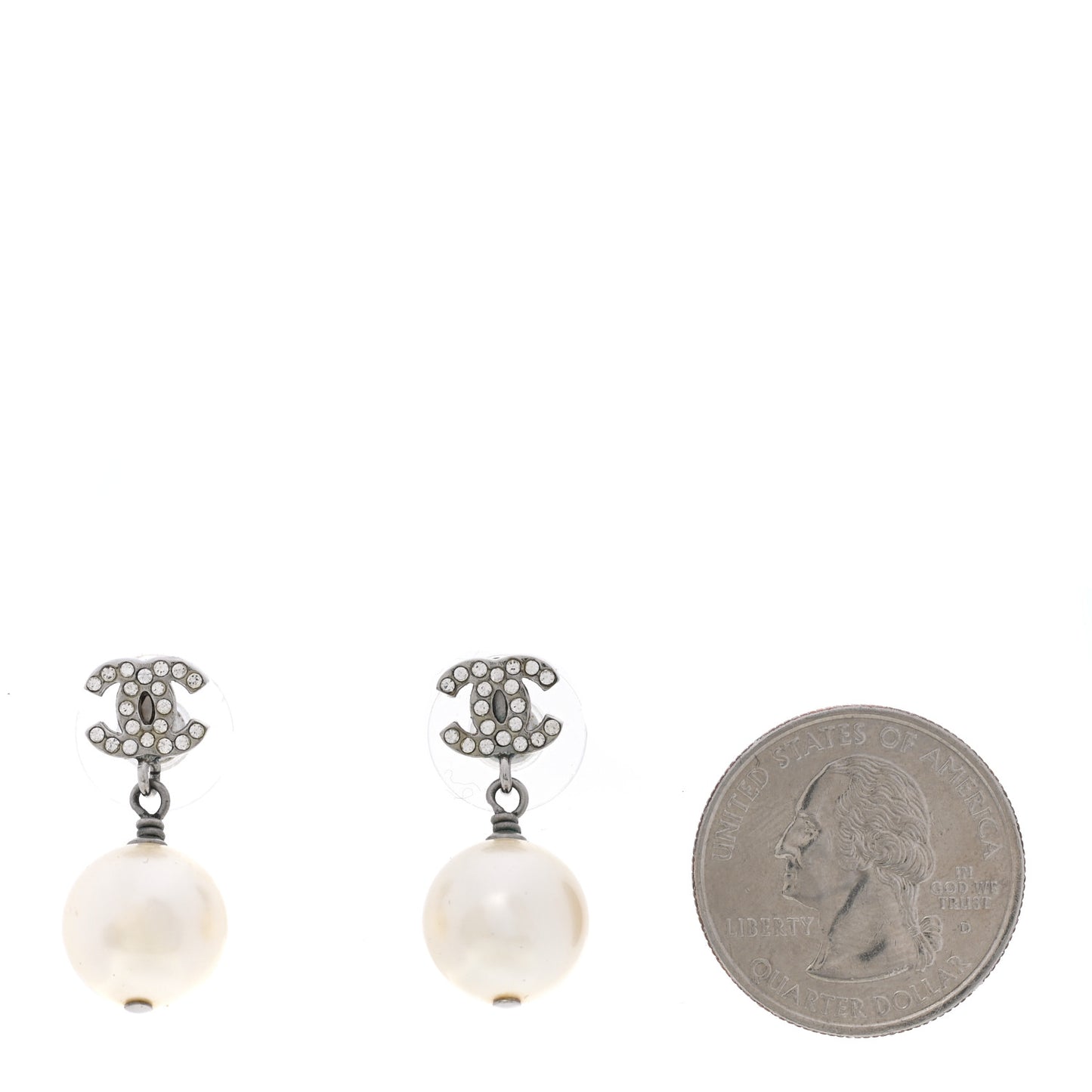 Crystal Pearl CC Drop Earrings Silver