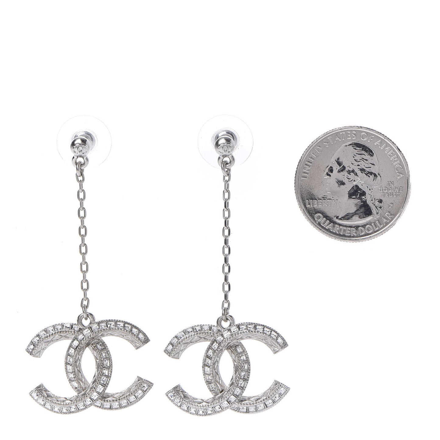 Baguette Crystal CC Drop Earrings Silver