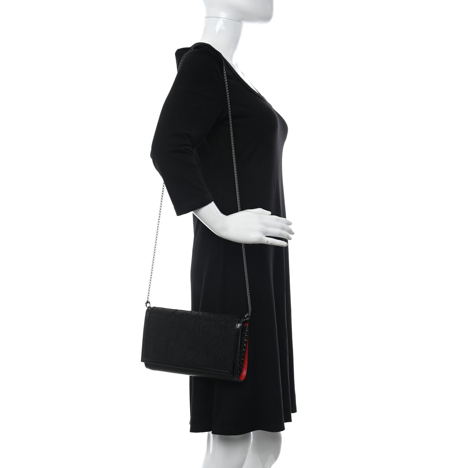Christian Louboutin Calfskin Pailette Spikes Paloma Clutch Black 2 of 10