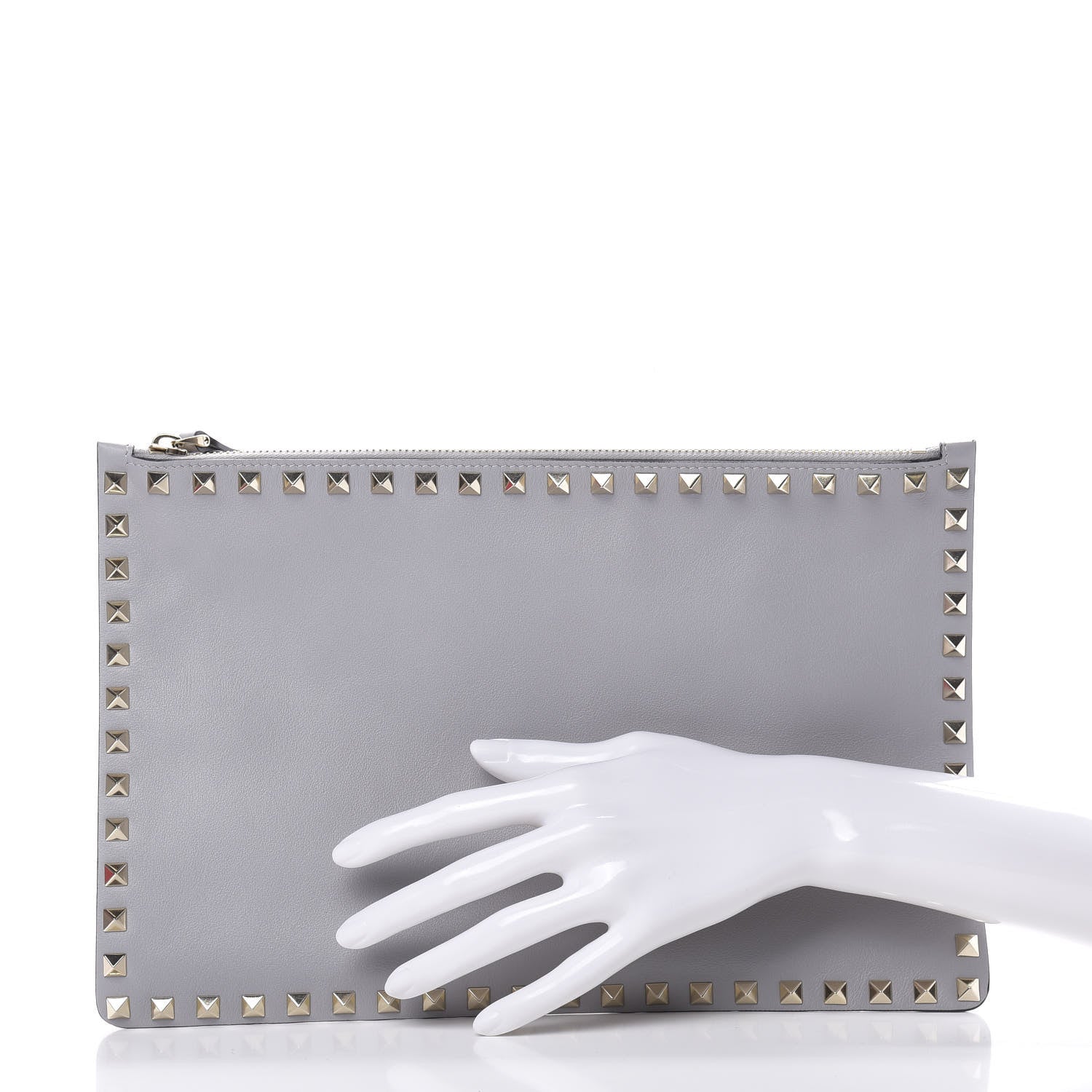 Valentino Garavani Vitello Large Rockstud Zip Pouch Grey 2 of 7