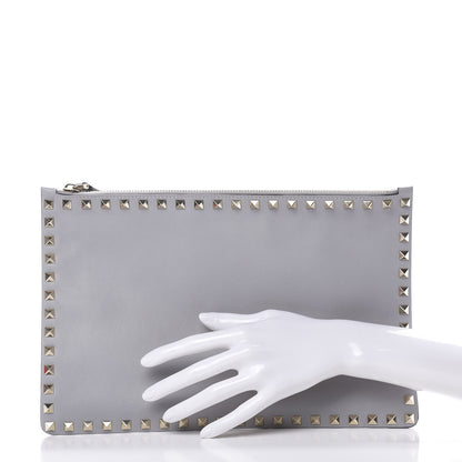 Valentino Garavani Vitello Large Rockstud Zip Pouch Grey 2 of 7