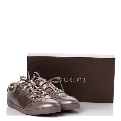 Gucci Imprime Monogram Metallic Miro Soft Calfskin Barcelona Low Top Sneakers 39.5 New Mauve 13 of 13