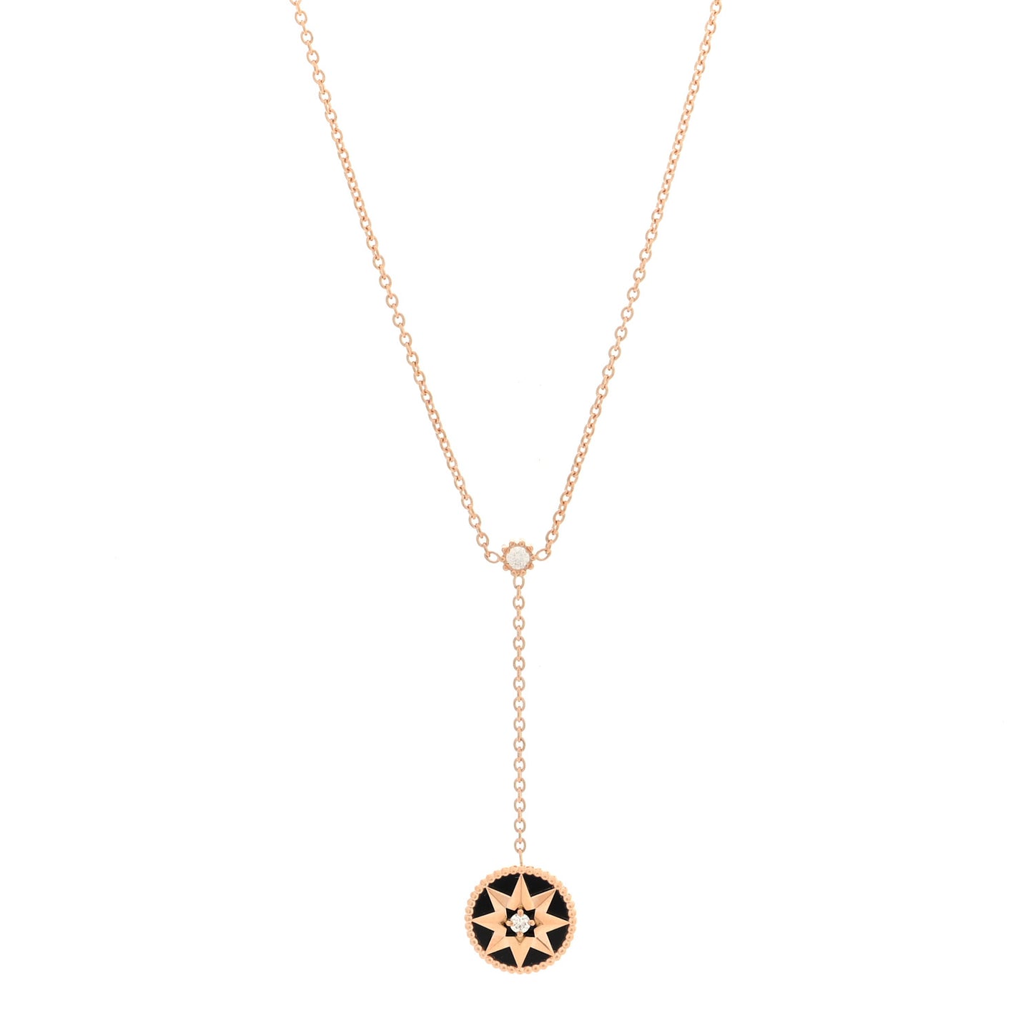 18K Rose Gold Diamond Black Onyx Rose Des Vents Y Necklace