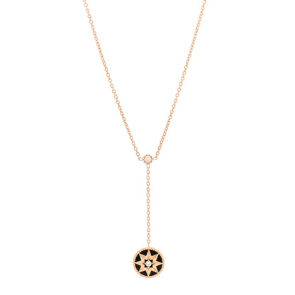 Christian Dior 18K Rose Gold Diamond Black Onyx Rose Des Vents Y Necklace 1 of 5