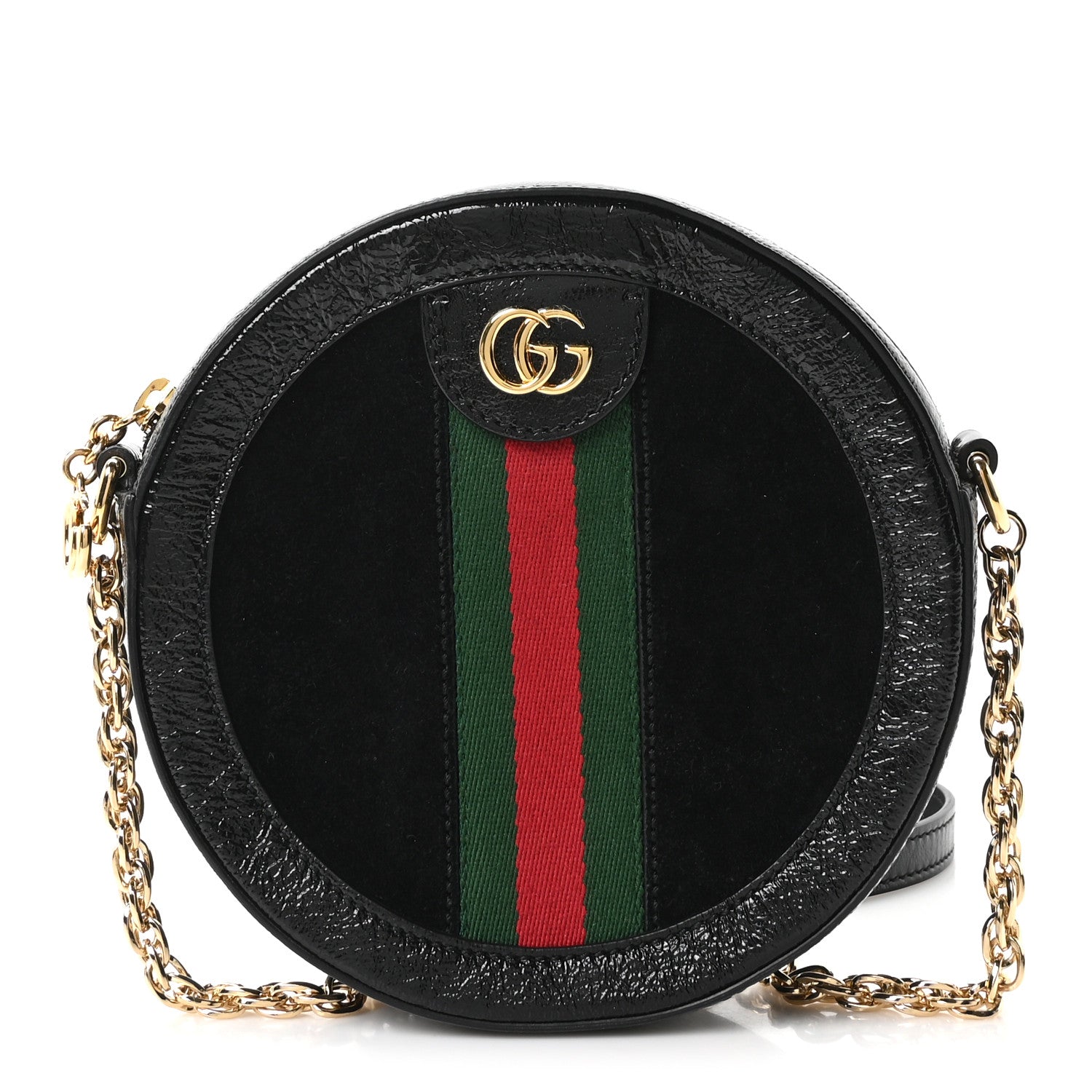 Gucci Suede Patent Web Mini Ophidia Round Shoulder Bag Black 1 of 11