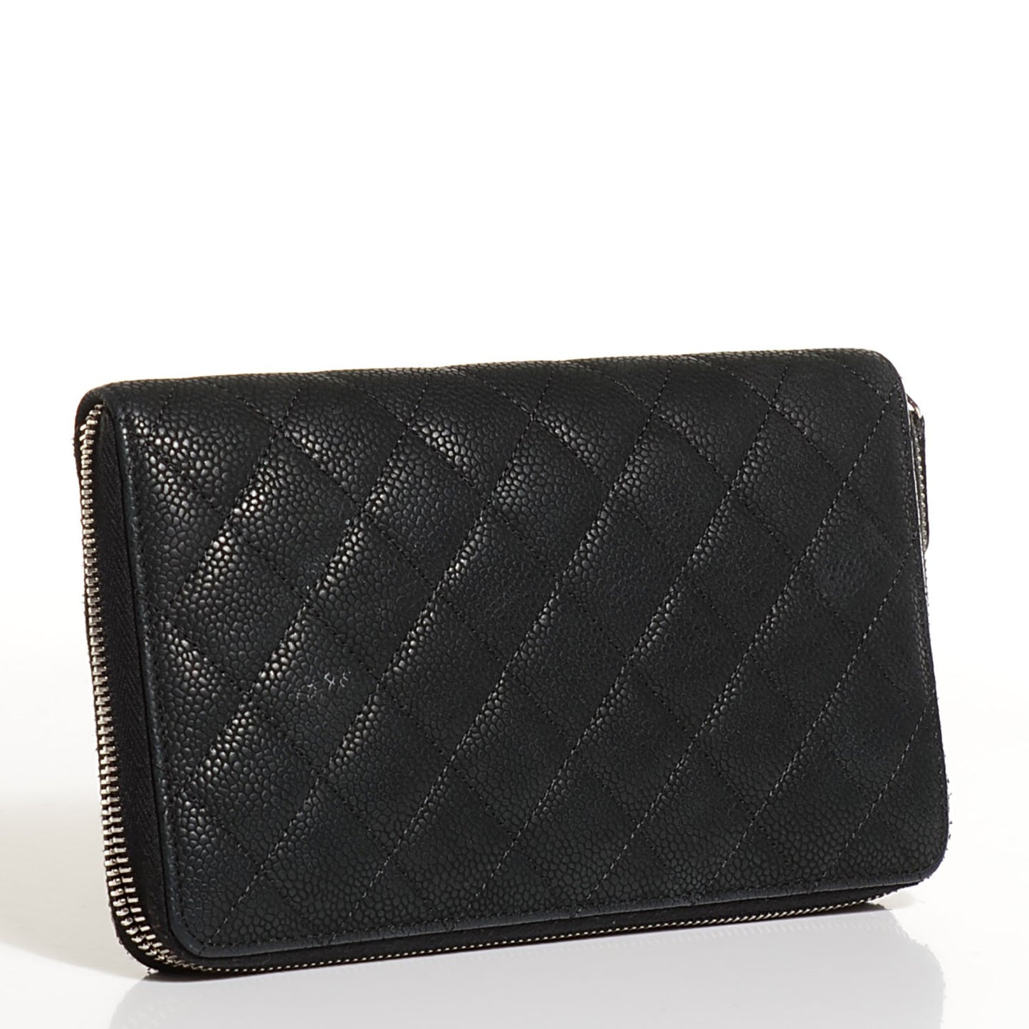 Iridescent Caviar Quilted Large Zip Around Organizer Wallet Black