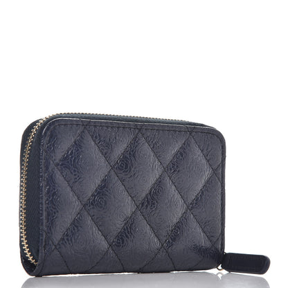 Chanel Calfskin Camellia Embossed Zip Coin Purse Navy 3 of 7