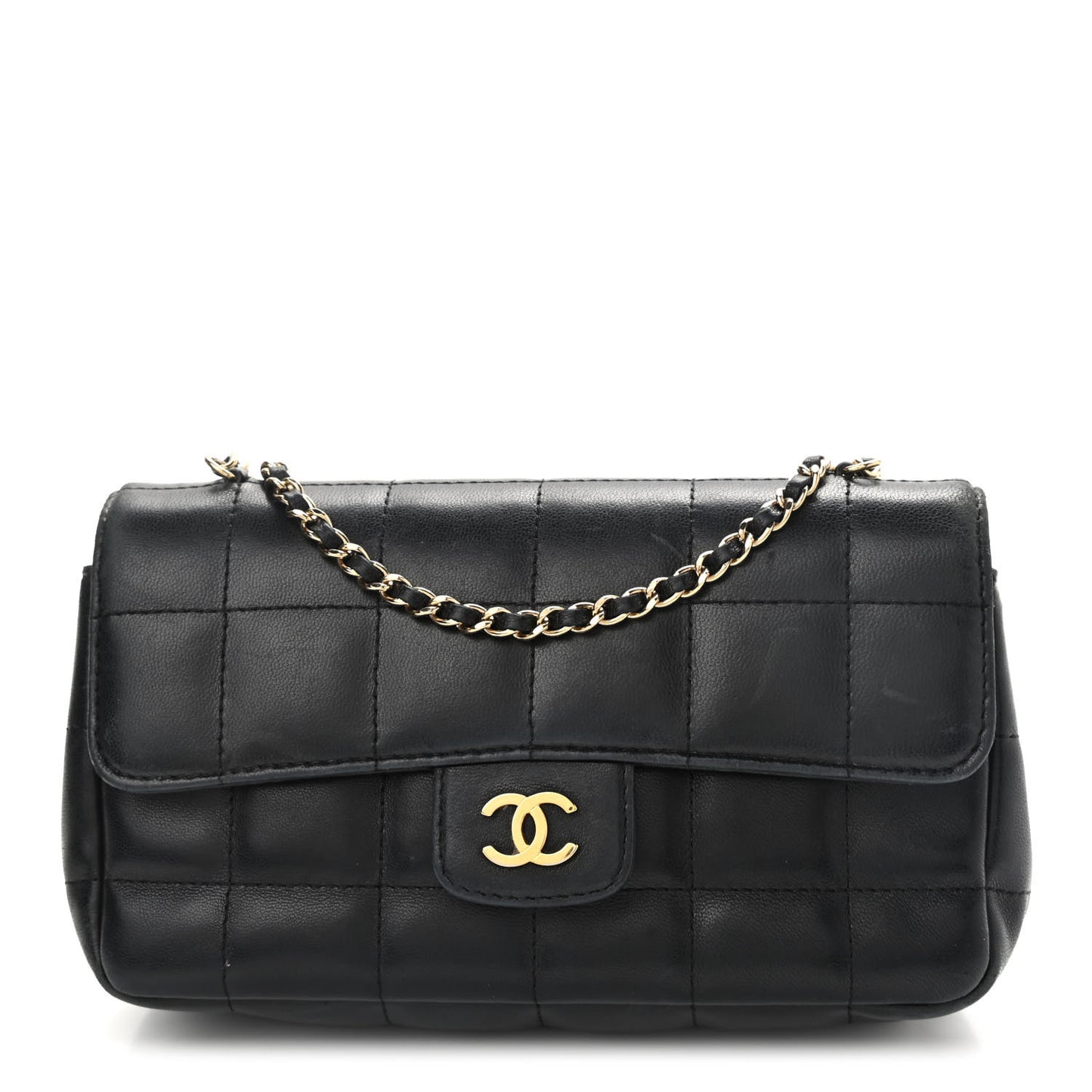 Lambskin Quilted Mini Chocolate Bar Camellia Flap Black