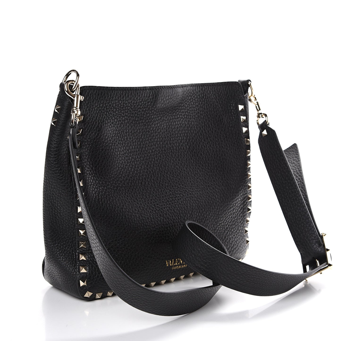 Pebbled Calfskin Small Rockstud Flip-Lock Messenger Bag Black